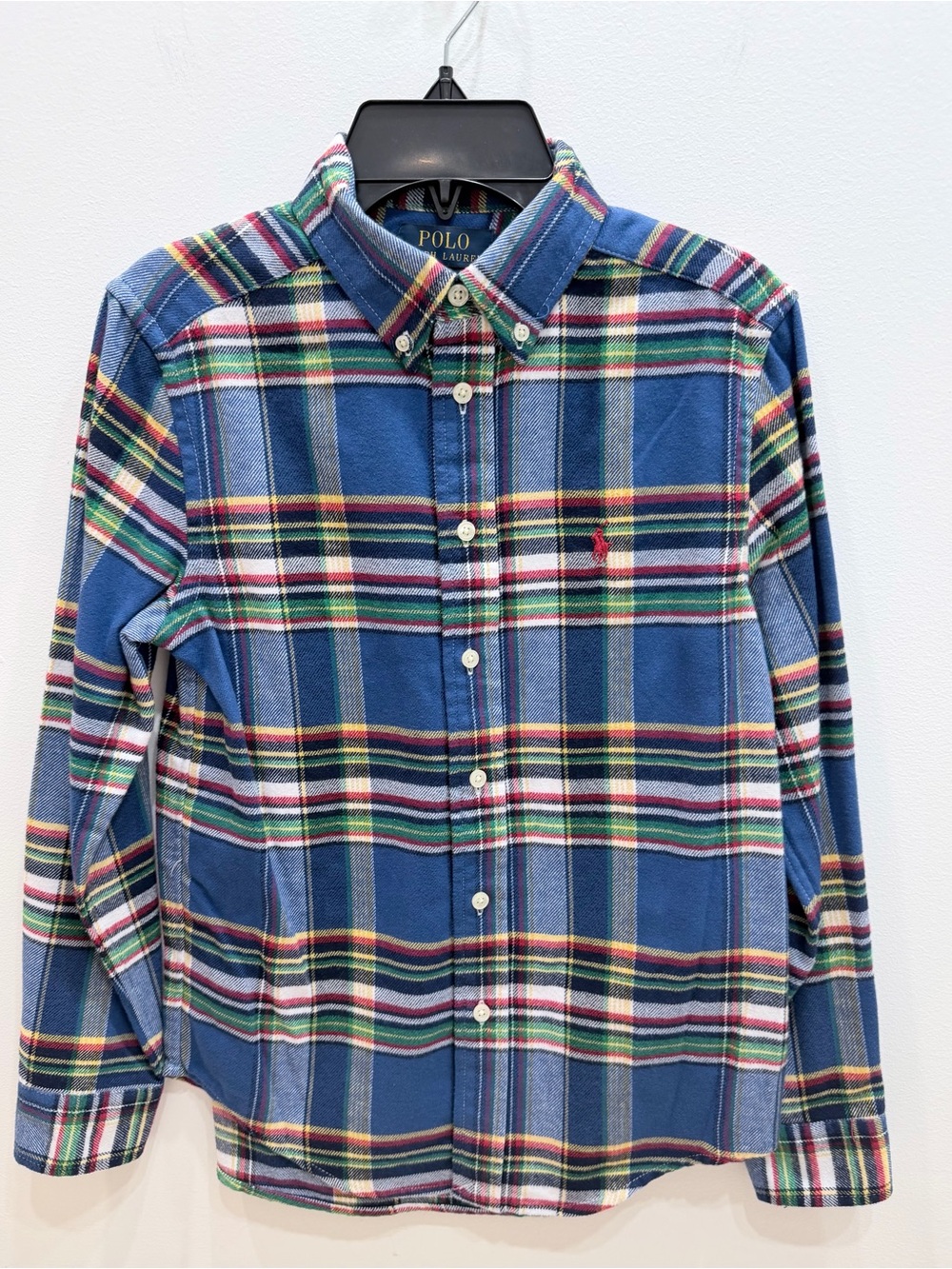 Polo Ralph Lauren Boys Blue Plaid Button Down Shirt Size M 10/12